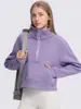Top Deportivo Otoño Invierno para Mujer Manga Larga Media Cremallera Cuello Alto Polar Grueso Sudadera Deportiva Yoga Chaqueta de Algodón Cálida