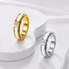Anillo Rotatorio Temu Xi Yin de Acero Inoxidable de 6 mm Incrustado con Nácar y Diamantes para Mujer, Nicho, Lujo Ligero, Tacto de Alta Gama, Anillo Dorado