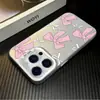 Estilo Suave Japonés y Coreano Lazo Rosa y Blanco Adecuado para iPhone 17 Funda de Teléfono Estilo Suave Femenino 18Pm Funda Anticaídas