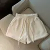 Shorts Feminino 2025 Estilo Coreano Reto Cintura Alta com Cordão de Vison Novo Preto Leggings de Perna Larga Outono e Inverno