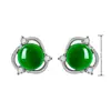 Pendientes Calemi Estilo Coreano Incrustados Creativos Jade Hielo Verde Pendientes Cara de Huevo Flor Pendientes de Plata para Mujer Joyería