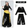 Traje de jazz para niños, top corto con escote de encaje, conjunto de baile negro, atuendo de actuación de jazz street dance para niñas