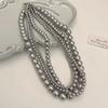 Collar de perlas gris jaspeado Shijia Zhenduo de alta calidad versátil simple para ir al trabajo cadena para suéter de cuentas de vidrio collar francés