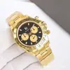 Relógio Mecânico Automático Daytona Três Mostradores Seis Ponteiros para Homens com Pulseira de Aço, Relógio Multifuncional com Pulseira de Borracha, Daytona Panda Luminoso
