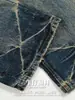 Jeans Azules Retro Vintage Americanos Yongfang para Mujer, Corte Holgado, Lavados con Efectos de Bigotes, Modernos, Plisados, Casuales, Corte Ajustado, Pantalones de Largo Completo