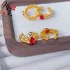 Anel Dourado Estilo Loja de Ouro Areia Dourada Flor Antiga Design de Nicho Anel Luz Luxo Moda Aberto Versátil Joia