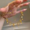 Colar Trevo de Quatro Folhas com Borla Gota de Água Feminino Requintado Luxo Leve Estilo Ouro Diamante Vintage Sete Princesas Escovado Corrente Clavicular para Mulheres