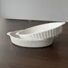 Fuente de cerámica blanca pura para hornear de doble asa para uso doméstico, Bol ovalado para hornear en horno, Bol para ensalada de frutas, Fuente de cerámica rayada, Plato para pescado