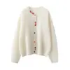 Suéter de tricô moderno com gola redonda, novo para outono e inverno, suéter de cashmere puro com blocos de cor, de abotoamento simples, suéter quente de manga longa, novo para outono e inverno