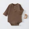 Macacão de bebê de manga comprida, coleção primavera e outono, algodão puro grau A, body para recém-nascido, pijama de puxar, roupa canelada para bebê