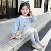Roupa fofa para meninas, novo estilo primavera e outono 2026 vestido moletom de renda para bebê, conjunto de duas peças de moda infantil para outono