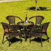 Mesa de Té y Silla de Balcón Silla de Ratán Combinación de Tres Piezas Mesa de Té Cuadrada Silla de Ratán para Patio Ratán para Exterior Mesa y Silla para Exterior