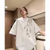 Nova Camiseta Estilo Chinês Estilo Nacional Masculina Moda Marca Primavera e Verão Tamanho Grande Moda Nacional Top Manga Curta Pesada Streetwear Camurça Meia Manga