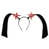 Diadema Peluca Divertida Linda para Mujer Doble Cola de Caballo Estilo de Peinado Celebridad de Internet Sala de Transmisión en Vivo Lazo Trenzas Simuladas Accesorios para el Cabello Props