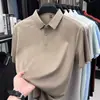 Camisa Polo Transpirable con Seda de Morera y Seda de Hielo para Hombre, Nuevo Estilo de Verano, Corte Holgado, Camiseta Casual de Manga Corta a la Moda para Hombre