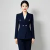 Otoño/Invierno 2026 Nuevo Traje Negro Profesional de Doble Botonadura con Pantalones de Pierna Ancha Conjunto Elegante Joyería Traje de Trabajo
