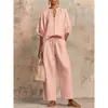 Comércio Exterior Europeu e Americano Transfronteiriço Roupas Femininas Verão 2026 Novo Conjunto Casual Solto de Cor Sólida com Zíper Gola Redonda Calça de Perna Larga para Mulheres