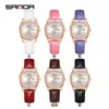 Reloj Transfronterizo Sanda Moda Reloj de Cuarzo 30m Resistente al Agua Estilo Coreano para Mujer Simple Incrustado de Diamantes Calendario Doble Correa de Cuero
