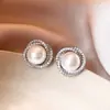 Brincos de Argola Elegantes Franceses com Pérola combinam Brincos de Agulha de Prata Simples Personalizados Colar de Zircônia com Pérola e Argola que Combinam com Tudo