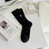 Meias Longas de Algodão Cinza Estilo Ballet com Laço Bordado para Mulheres, Meias Slouch Finas de Verão Coreanas para Mulheres