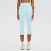 Pantalones Cortos de Yoga Cruzados Suaves con Cepillado Control de Abdomen Cintura Alta Secado Rápido Transpirables Casuales Deportivos de Fitness Pantalones Capri Ropa de Yoga
