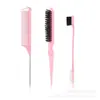 Peine de Tres Filas de Cerdas de Jabalí, Peine de Cola para Peluquería, Cepillo de Cejas de Doble Punta, Cepillo para Control de Bordes, Set de Herramientas para Maquillaje y Peinado