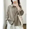 "Rayas Clásicas" Novedad de Otoño [Algodón] Camisa de Cuello Campana Casual Juvenil de Manga Larga Blusa para Mujer