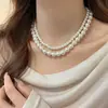 Collar Vintage de Perlas de Swarovski de Doble Capa Estilo Francés para Mujer, Cadena de Cuello Versátil de Moda, Cadena para Suéter de Lujo Ligero Elegante para Usar en Capas
