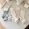 Meias Novas para Primavera e Verão, Estilo Coreano Algodão Bambu Bloqueio de Cor Camada Dupla Franzido Meias Curtas para Mulheres, Meias Curtas Versáteis e Respiráveis para Mulheres
