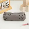 Estilo Ins Veludo Cotelê Sorriso Estojo Lápis Grande Capacidade Simples Resistente à Sujeira Durável Estojo de Papelaria Caixa de Lápis para Estudante Bolsa de Armazenamento