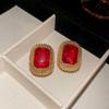 Brincos Retangulares de Prata Antiga com Agulha de Diamante Estilo Palaciano Brincos Vintage Luxo Leve Brincos de Alta Qualidade para Mulheres