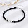 Joyería Elegante de Nicho Plata de Ley S925 Delfín compañía Cuentas Redondas Pulsera para Pareja ins Joyería de Ónix Negro para Hombres y Mujeres
