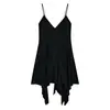 Nuevo Vestido de Moda de Verano para Mujer, Color Sólido, Casual, Elegante, Adelgazante, Cuello en V, Sin Mangas, Tirante Irregular