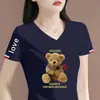 Camiseta de manga corta de marca para mujer, con excedente de comercio exterior transfronterizo, cuello en V, patchwork, camiseta versátil