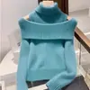 Nueva Colección Otoño/Invierno 2026: Top de Punto Asimétrico con Diseño Falso de Dos Piezas y Cuello Alto en Color Blanco Crudo para Mujer - Perfecto para Atuendos Elegantes