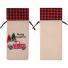 Suministros de Decoración Navideña Transfronterizos Funda de Lino para Botella de Vino Bolsa de Cuadros Rojos Dibujo Animado Creativo Regalo Decoración de Fiesta