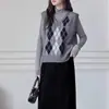 Chaleco de punto con cuello en V y patrón de rombos transfronterizo para mujer, top sin mangas para capas de otoño e invierno 2026