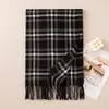 Bufanda y chal de invierno para mujer, estampado a cuadros con flecos, estilo coreano, ambiente de campus, bufanda unisex, calentador de cuello para parejas