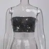 AYJ Amazon Cross-Border Roupa Sexy para Boate Feminina Rede Europeia e Americana Vazada Strass Regata Malha Brilhante Strass Camisola