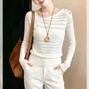 Nuevo top de punto estilo 'chica hot' de deseo puro, con hombros descubiertos, cuello diagonal, botones flotantes, transparente, ajustado y sexy
