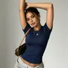 Top de Yoga com Sensação de Segunda Pele, Gola Redonda, Manga Curta, Elástico, Slim Fit para Pilates e Corrida, Tecido Respirável Sem Costura para Fitness