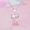 Collar de gato Katie Meow de plata 925 bañado en plata con diseño de dibujos animados en 3D, con un bonito temperamento de Hello KT, para mujer, venta al por mayor