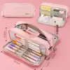 Popular Estuche de Gran Capacidad y Alto Valor Estético, Bolsa de Papelería Estudiante Tridimensional, Estuche Transfronterizo de Doble Apertura y Doble Cremallera, Estuche Resistente a las Manchas