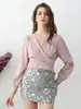 Mini Falda Floral con Lentejuelas de Cintura Alta Estilo Europeo y Americano para Mujer Bordado Pesado Floral Pequeño con Lentejuelas Corte Delgado Ceñido a la Cadera Estilo Dulce Mini Falda