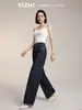 Jeans de Color Original Yizhi de Pierna Ancha de Longitud Extendida para Mujer, Otoño de Cintura Alta Adelgazantes de Pierna Recta Casual Simples Sueltos Versátiles Pantalones Largos