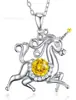 Colar Feminino Europeu e Americano Transfronteiriço Cavalo Unicórnio Prata Esterlina S925 Camada Dupla Pingente Pedra do Nascimento Doze Meses Corrente da Clavícula