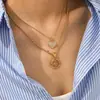 Collar Colgante Corazón Solar de Acero Inoxidable Estilo Ins Europeo y Americano con Diamantes y Concha Blanca Collar de Acero de Titanio Lujo Accesible Collar de Nicho