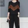 Conjunto casual esportivo de moda estilo coreano para mulheres, primavera e outono, moletom com gola redonda estampado de letras e calça de moletom de corte justo conjunto de duas peças, transfronteiriço