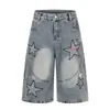 Jia Yi Ku 2026 Verão Shorts Jeans Marca Tendência Americana Y2K Bordado com Patch Calças Cropped Calças de Perna Larga Soltas Unissex