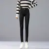 Pantalones vaqueros elásticos para mujer, pantalones pitillo, otoño e invierno, nuevos, doble hebilla, cintura alta, estilo coreano, adelgazantes, ajustados, cropped, versátiles, pantalones de lápiz